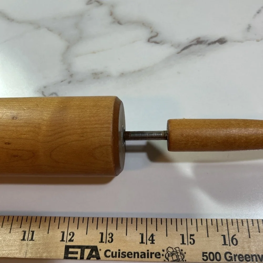 Vintage Wooden Rolling Pin Metal Rod 17